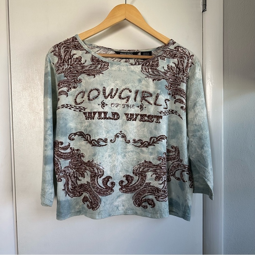 Vintage Y2K Western Cowgirl Pattern Top. Medium.